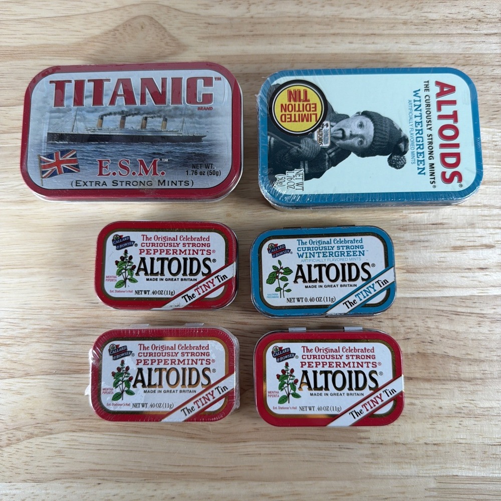 Vintage 3 New, 3 Used Altoid Tins Some Still Full Titanic Wintergreen Tiny Tin